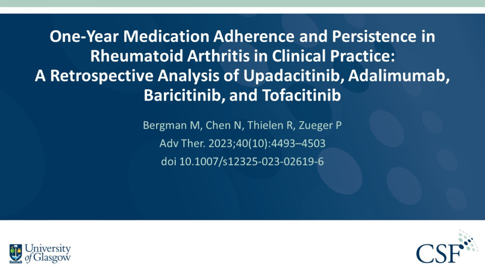 Publication thumbnail: One-Year Medication Adherence and Persistence in Rheumatoid Arthritis in Clinical Practice: A Retrospective Analysis of Upadacitinib, Adalimumab, Baricitinib, and Tofacitinib