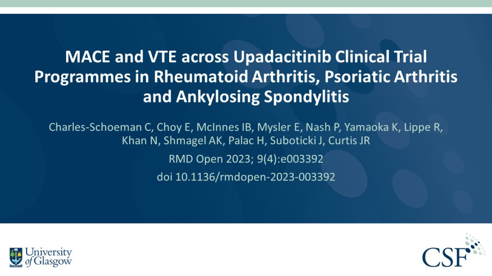 Publication thumbnail: MACE and VTE across Upadacitinib Clinical Trial Programmes in Rheumatoid Arthritis, Psoriatic Arthritis and Ankylosing Spondylitis