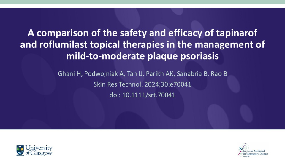 Publication thumbnail: A comparison of the safety and efficacy of tapinarof and roflumilast topical therapies in the management of mild-to-moderate plaque psoriasis