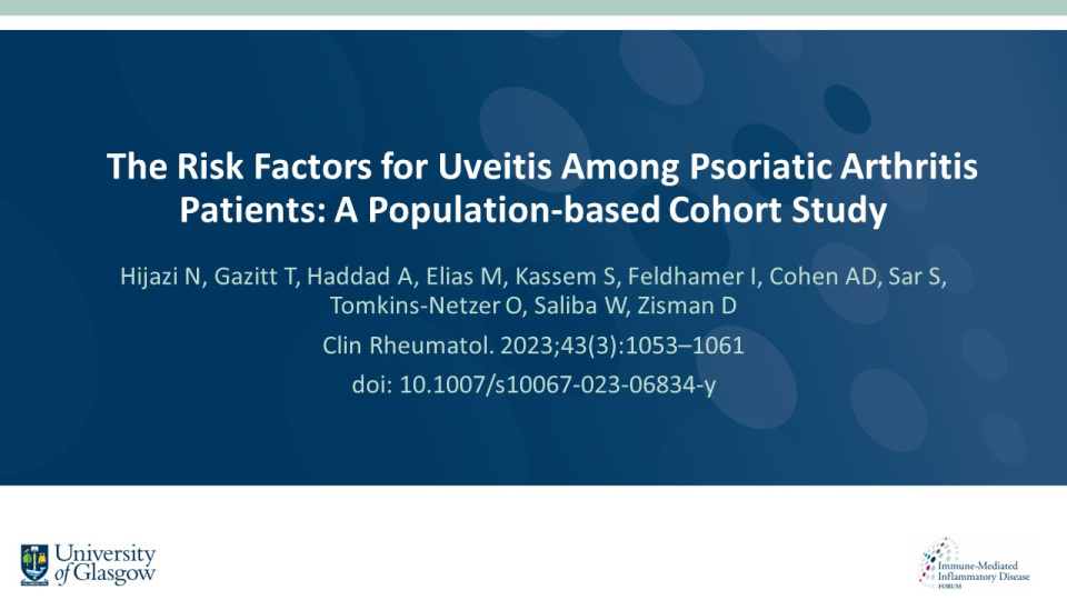 Publication thumbnail: The Risk Factors for Uveitis Among Psoriatic Arthritis Patients:  A Population-based Cohort Study