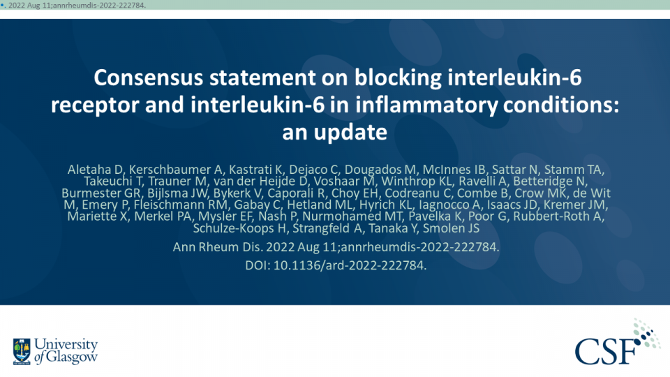 Publication thumbnail: Consensus statement on blocking interleukin-6 receptor and interleukin-6 in inflammatory conditions: an update