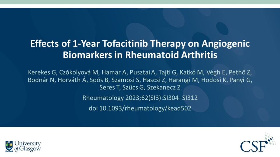 Publication thumbnail: Effects of 1-year Tofacitinib Therapy on Angiogenic Biomarkers in Rheumatoid Arthritis