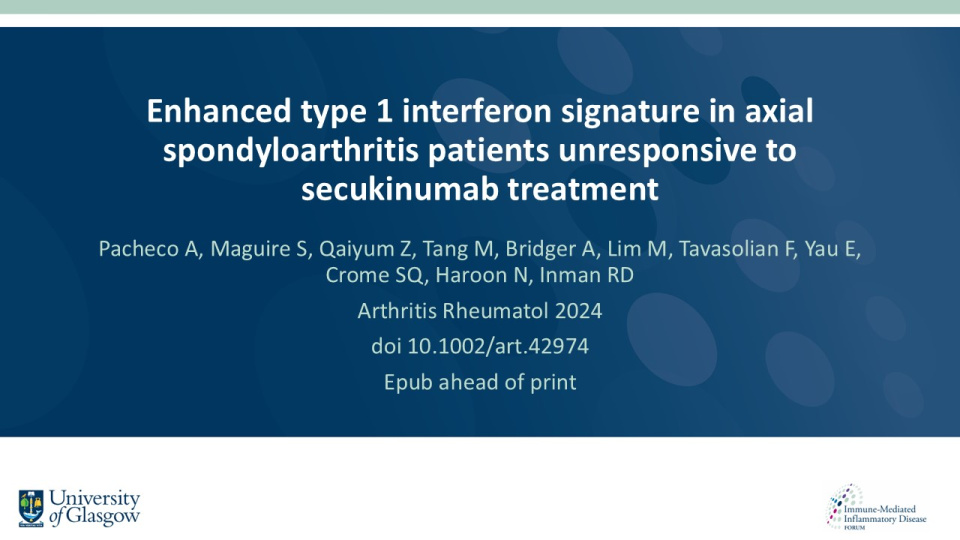 Publication thumbnail: Enhanced type 1 interferon signature in axial spondyloarthritis patients unresponsive to secukinumab treatment