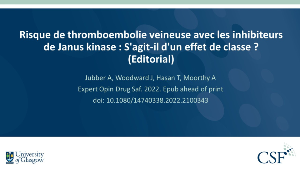 Publication thumbnail: Risque de thromboembolie veineuse avec les inhibiteurs de Janus kinase : S'agit-il d'un effet de classe ? (Editorial)