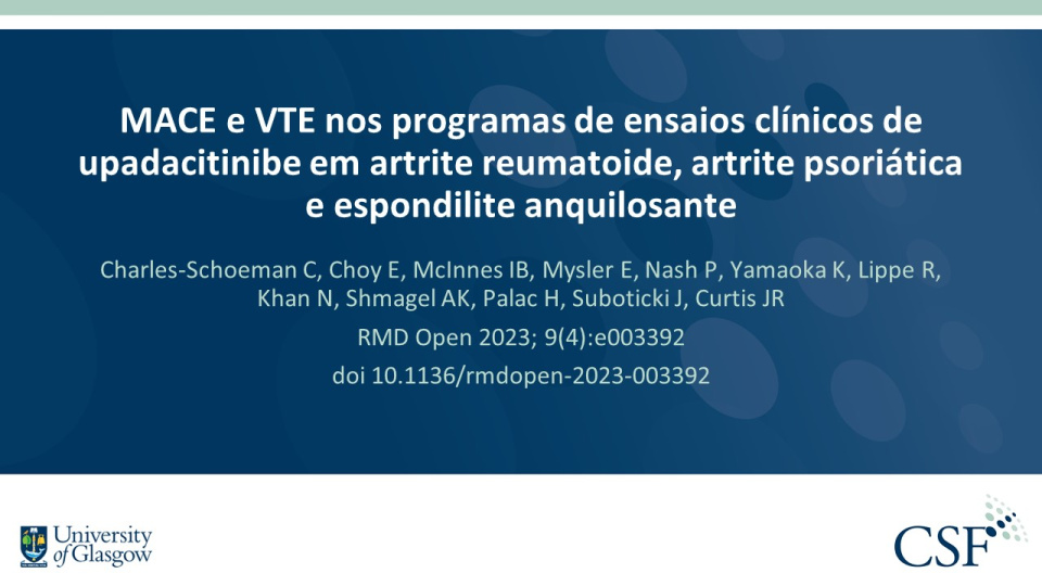 Publication thumbnail: MACE e VTE nos programas de ensaios clínicos de upadacitinibe em artrite reumatoide, artrite psoriática e espondilite anquilosante