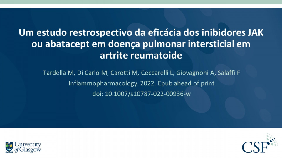 Publication thumbnail: Um estudo restrospectivo da eficácia dos inibidores JAK ou abatacept em doença pulmonar intersticial em artrite reumatoide