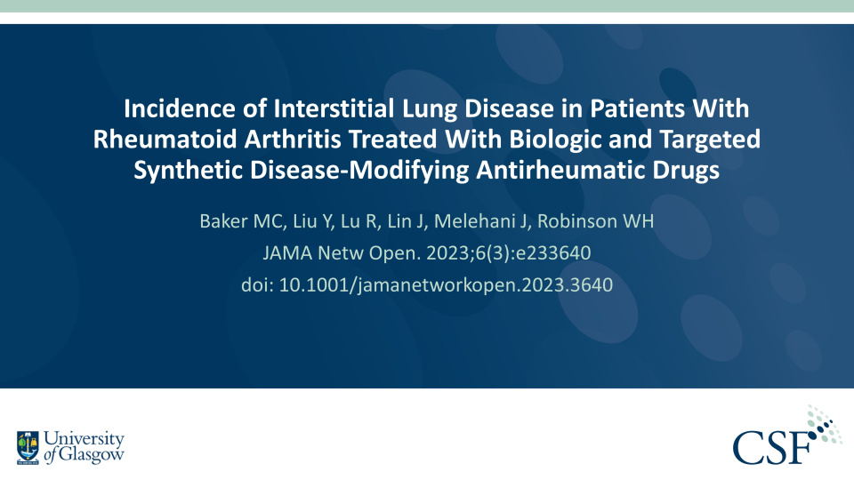 Publication thumbnail: Incidence of Interstitial Lung Disease in Patients with  Rheumatoid Arthritis Treated With Biologic and  Targeted Synthetic Disease-Modifying Antirheumatic Drugs