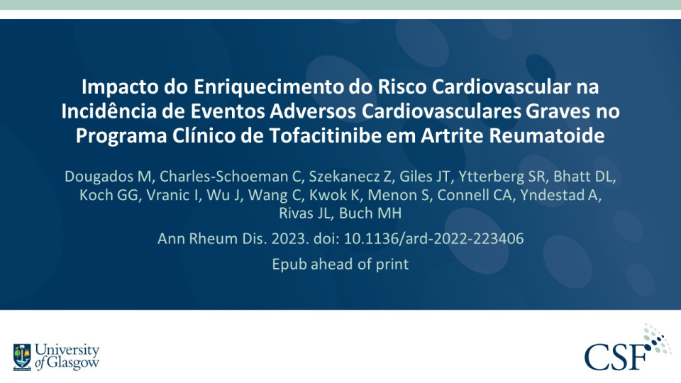 Publication thumbnail: Impacto do Enriquecimento do Risco Cardiovascular na Incidência de Eventos Adversos Cardiovasculares Graves no Programa Clínico de Tofacitinibe em Artrite Reumatoide