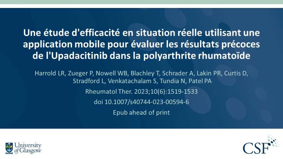 Publication thumbnail: Une étude d'efficacité en situation réelle utilisant une application mobile pour évaluer les résultats précoces de l'Upadacitinib dans la polyarthrite rhumatoïde