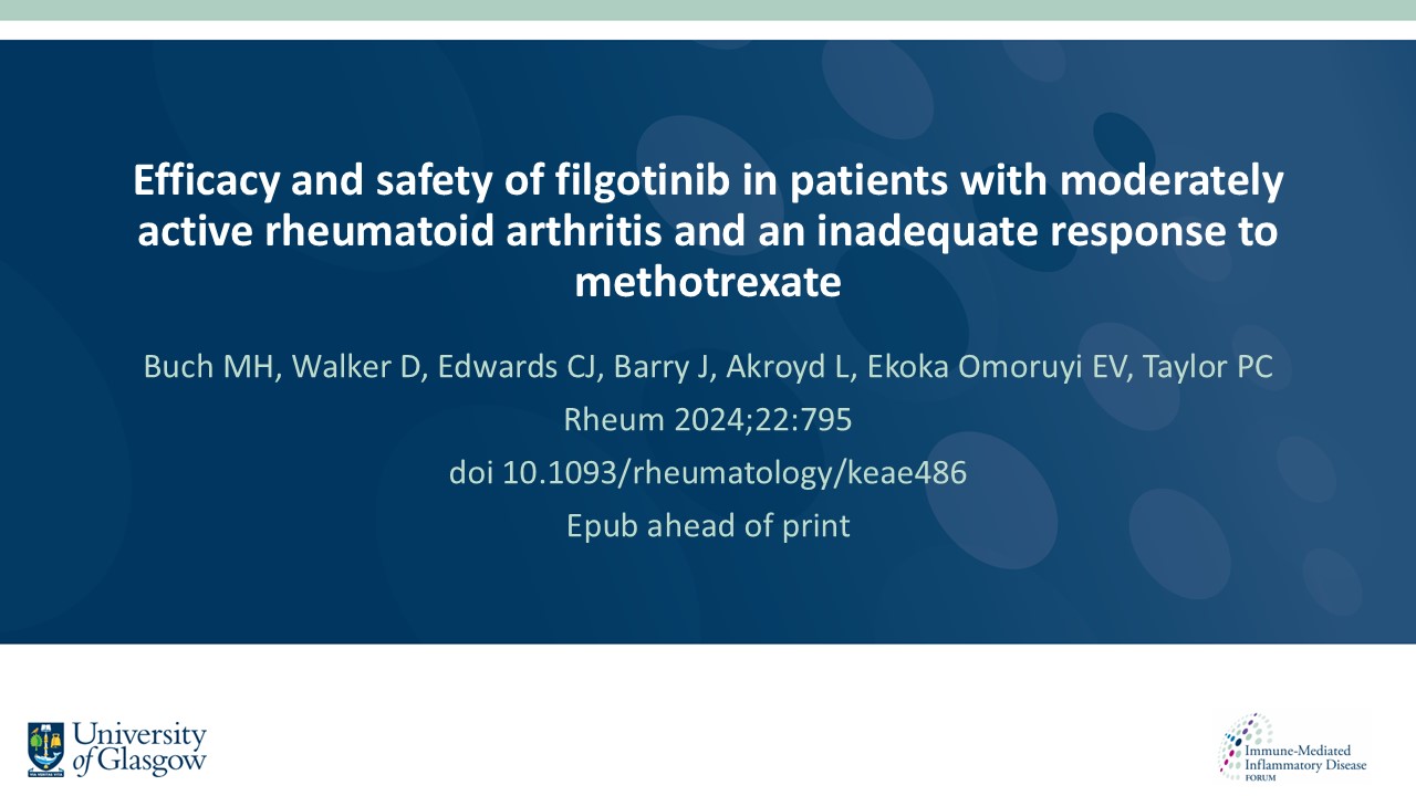 Publication thumbnail: Efficacy and safety of filgotinib in patients with moderately active rheumatoid arthritis and an inadequate response to methotrexate