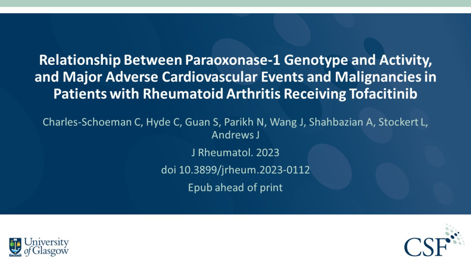 Publication thumbnail: Relationship Between Paraoxonase-1 Genotype and Activity, and Major Adverse Cardiovascular Events and Malignancies in Patients with Rheumatoid Arthritis Receiving Tofacitinib