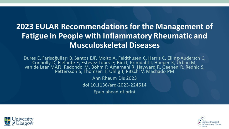 Publication thumbnail: 2023 EULAR Recommendations for the Management of Fatigue in People with Inflammatory Rheumatic and Musculoskeletal Diseases