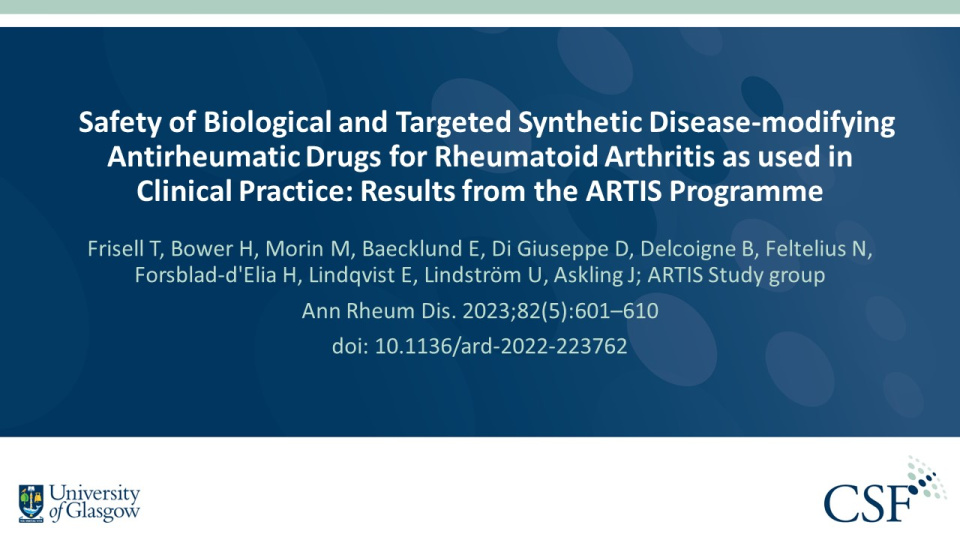 Publication thumbnail: Safety of Biological and Targeted Synthetic Disease-Modifying Antirheumatic Drugs for Rheumatoid Arthritis as used in Clinical Practice: Results from the ARTIS Programme