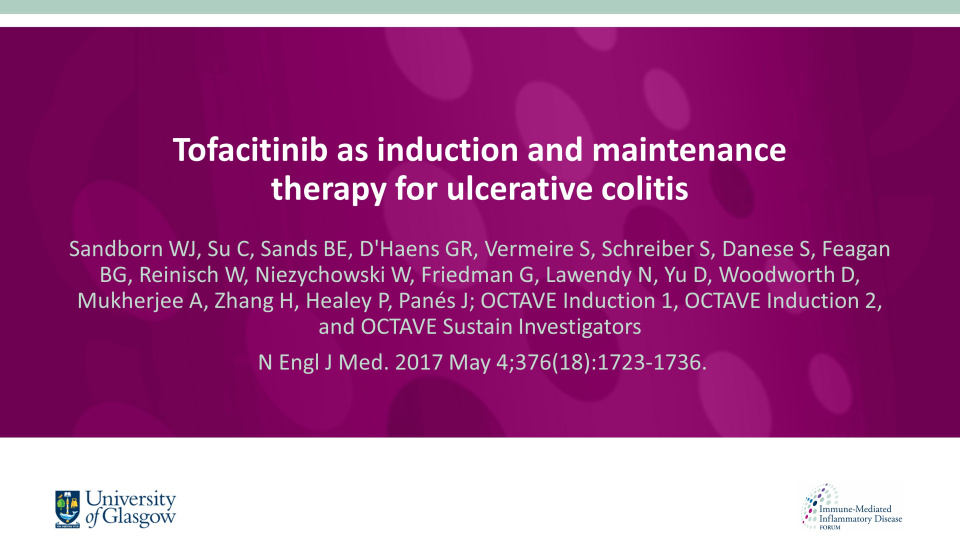 Publication thumbnail: Tofacitinib as induction and maintenance therapy for ulcerative colitis