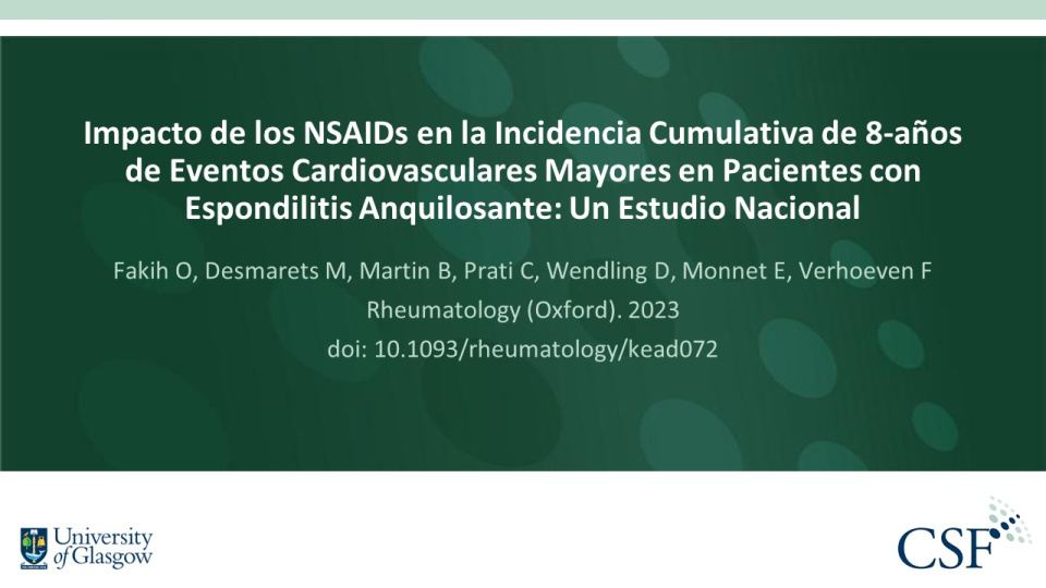 Publication thumbnail: Impacto de los NSAIDs en la Incidencia Cumulativa de 8-años de Eventos Cardiovasculares Mayores en Pacientes con Espondilitis Anquilosante: Un Estudio Nacional