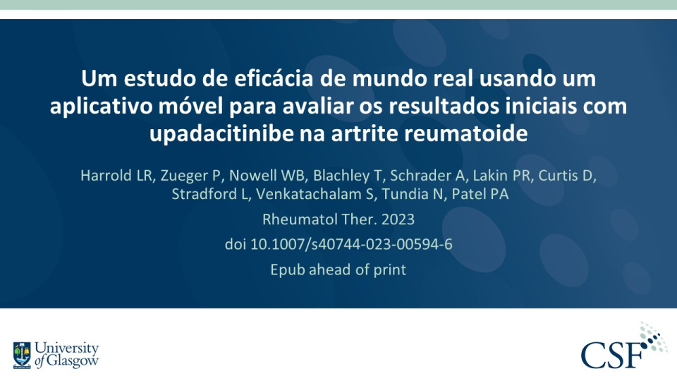 Publication thumbnail: Um estudo de eficácia de mundo real usando um aplicativo móvel para avaliar os resultados iniciais com upadacitinibe na artrite reumatoide