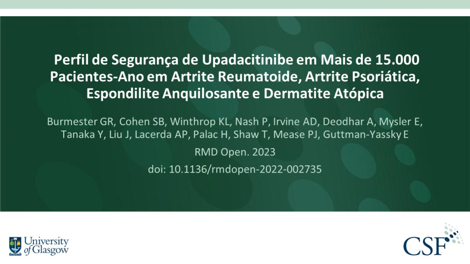 Publication thumbnail: Perfil de Segurança de Upadacitinibe em Mais de 15.000 Pacientes-Ano em Artrite Reumatoide, Artrite Psoriática, Espondilite Anquilosante e Dermatite Atópica