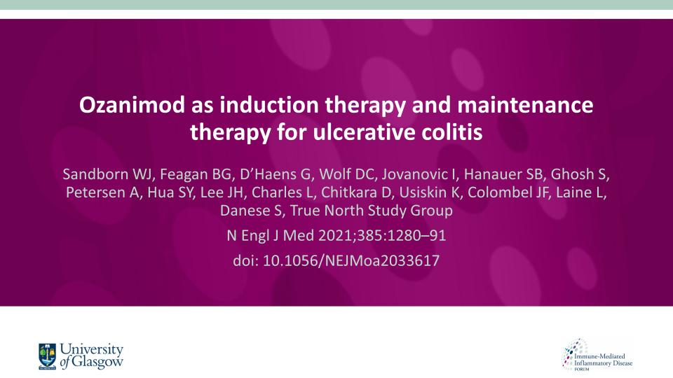 Publication thumbnail: Ozanimod as induction therapy and maintenance therapy for ulcerative colitis