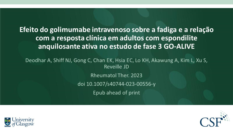 Publication thumbnail: Efeito do golimumabe intravenoso sobre a fadiga e a relação com a resposta clínica em adultos com espondilite anquilosante ativa no estudo de fase 3 GO-ALIVE