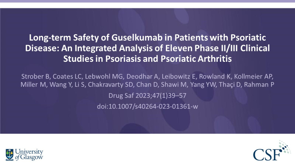 Publication thumbnail: Long-term Safety of Guselkumab in Patients with Psoriatic Disease: An Integrated Analysis of Eleven Phase II/III Clinical Studies in Psoriasis and Psoriatic Arthritis