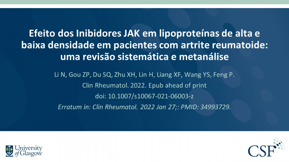 Publication thumbnail: Efeito dos Inibidores JAK em lipoproteínas de alta e baixa densidade em pacientes com artrite reumatoide: uma revisão sistemática e metanálise