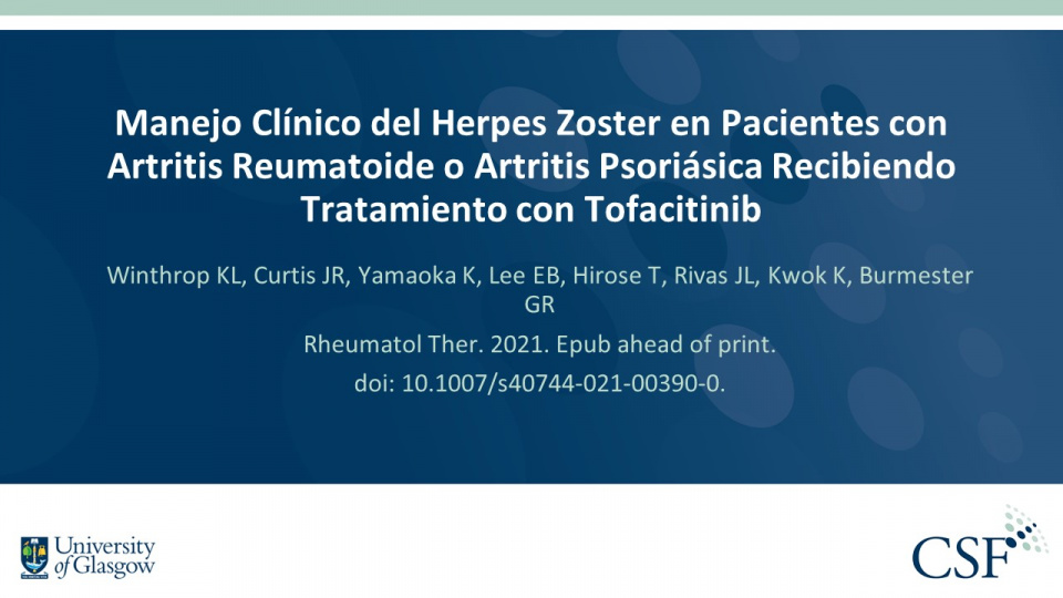 Publication thumbnail: Manejo Clínico del Herpes Zoster en Pacientes con Artritis Reumatoide o Artritis Psoriásica Recibiendo Tratamiento con Tofacitinib