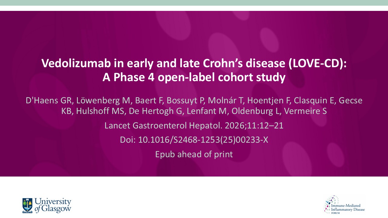 Publication thumbnail: Vedolizumab in early and late Crohn’s disease (LOVE-CD): a phase 4 open-label cohort study