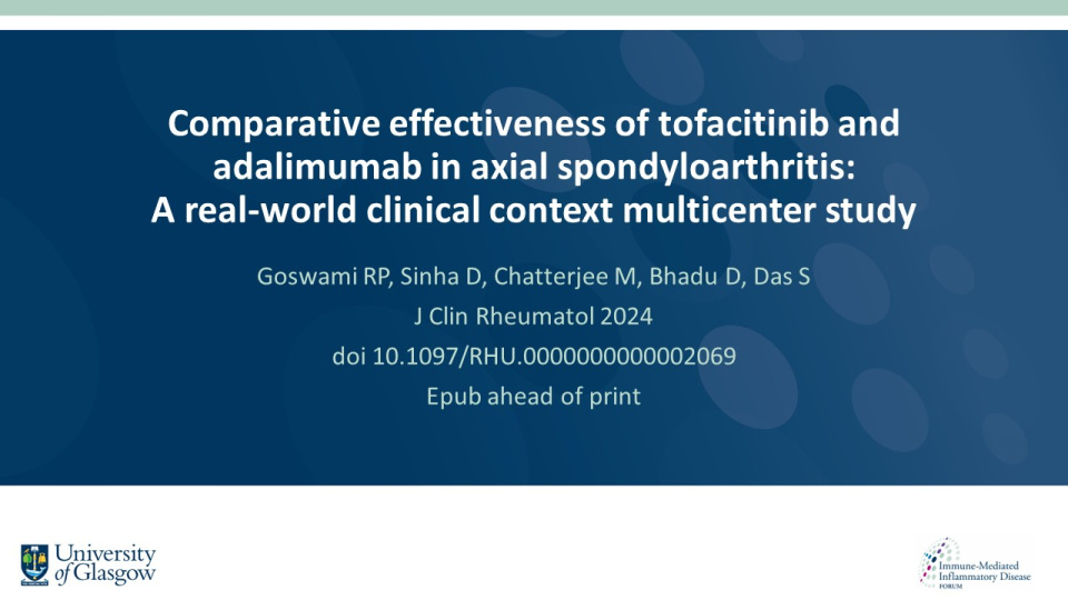 Publication thumbnail: Comparative effectiveness of tofacitinib and adalimumab in axial spondyloarthritis:  A real-world clinical context multicenter study