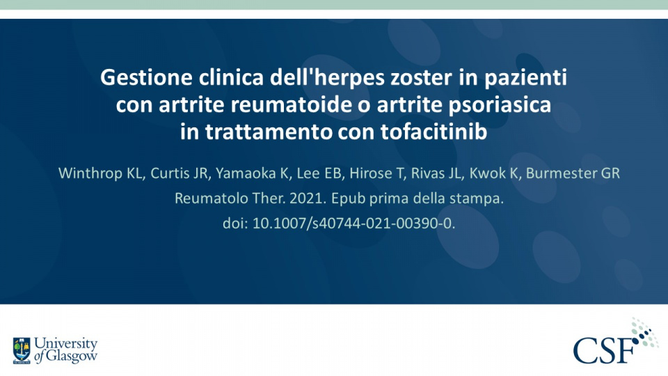 Publication thumbnail: Gestione clinica dell'herpes zoster in pazienti con artrite reumatoide o artrite psoriasica in trattamento con tofacitinib