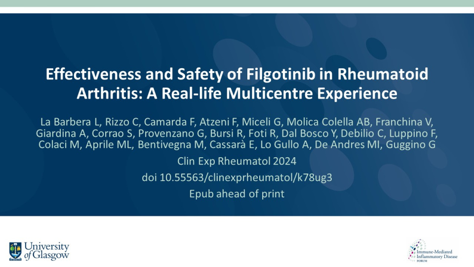 Publication thumbnail: Effectiveness and Safety of Filgotinib in Rheumatoid Arthritis: A Real-life Multicentre Experience