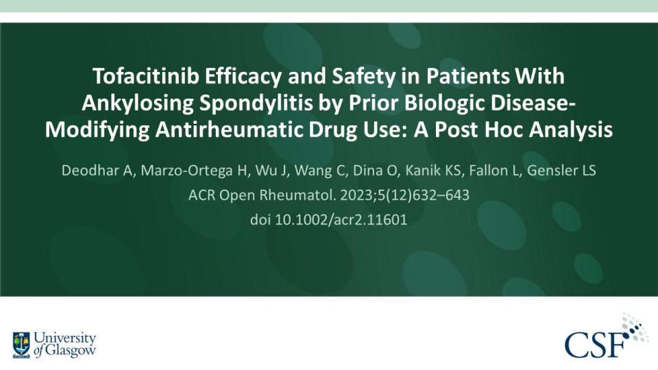 Publication thumbnail: Tofacitinib Efficacy and Safety in Patients With Ankylosing Spondylitis by Prior Biologic Disease-Modifying Antirheumatic Drug Use: A Post Hoc Analysis