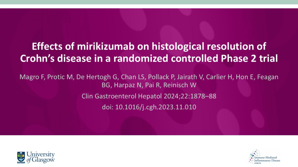 Publication thumbnail: Effects of mirikizumab on histologic resolution of Crohn's sisease in a randomised controlled Phase 2 trial