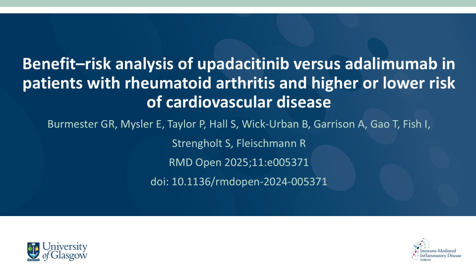 Publication thumbnail: Benefit–risk analysis of upadacitinib versus adalimumab in patients with rheumatoid arthritis and higher or lower risk of cardiovascular disease