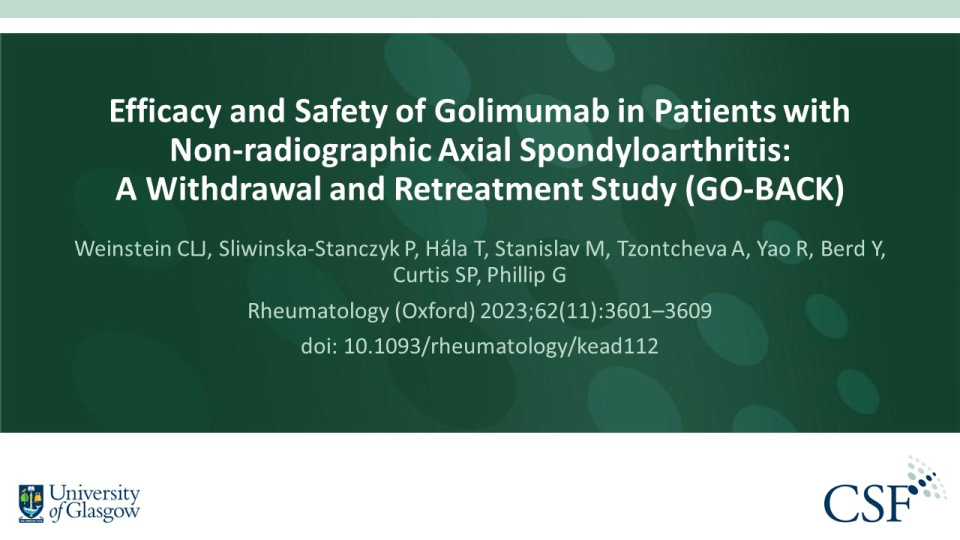 Publication thumbnail: Efficacy and Safety of Golimumab in Patients with  Non-radiographic Axial Spondyloarthritis:  A Withdrawal and Retreatment Study (GO-BACK)