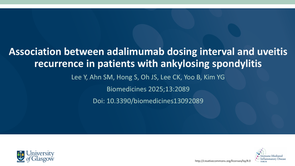 Publication thumbnail: Association between adalimumab dosing interval and uveitis recurrence in patients with ankylosing spondylitis