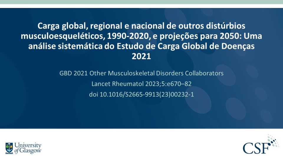 Publication thumbnail: Carga global, regional e nacional de outros distúrbios musculoesqueléticos, 1990-2020, e projeções para 2050: Uma análise sistemática do Estudo de Carga Global de Doenças 2021