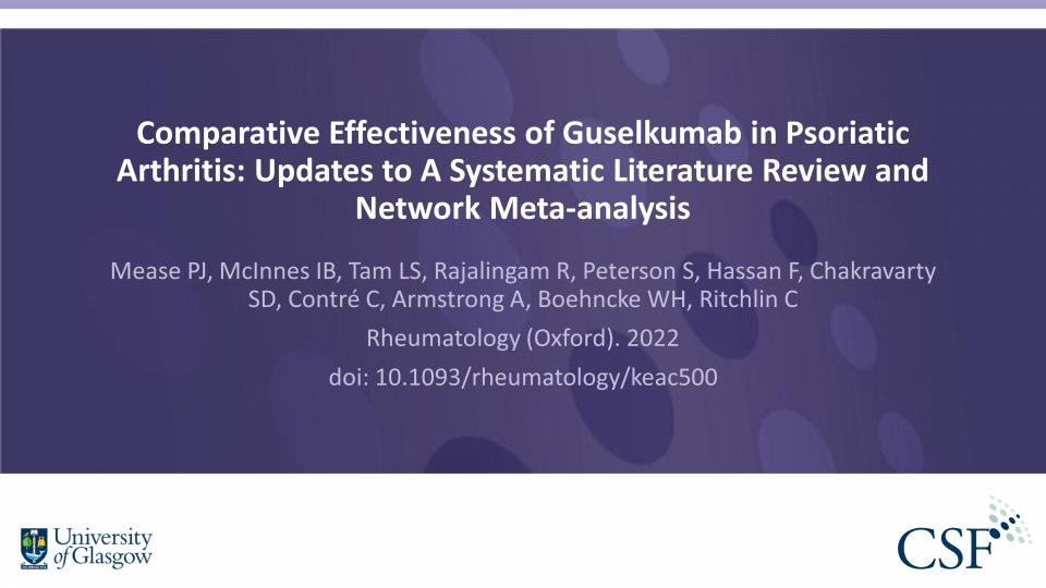 Publication thumbnail: Comparative Effectiveness of Guselkumab in Psoriatic Arthritis: Updates to A Systematic Literature Review and Network Meta-analysis