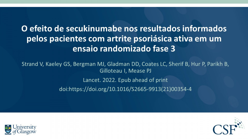 Publication thumbnail: O efeito de secukinumabe nos resultados informados pelos pacientes com artrite psoriásica ativa em um ensaio randomizado fase 3