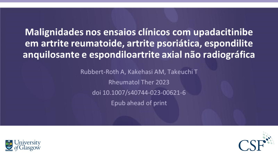 Publication thumbnail: Malignidades nos ensaios clínicos com upadacitinibe em artrite reumatoide, artrite psoriática, espondilite anquilosante e espondiloartrite axial não radiográfica