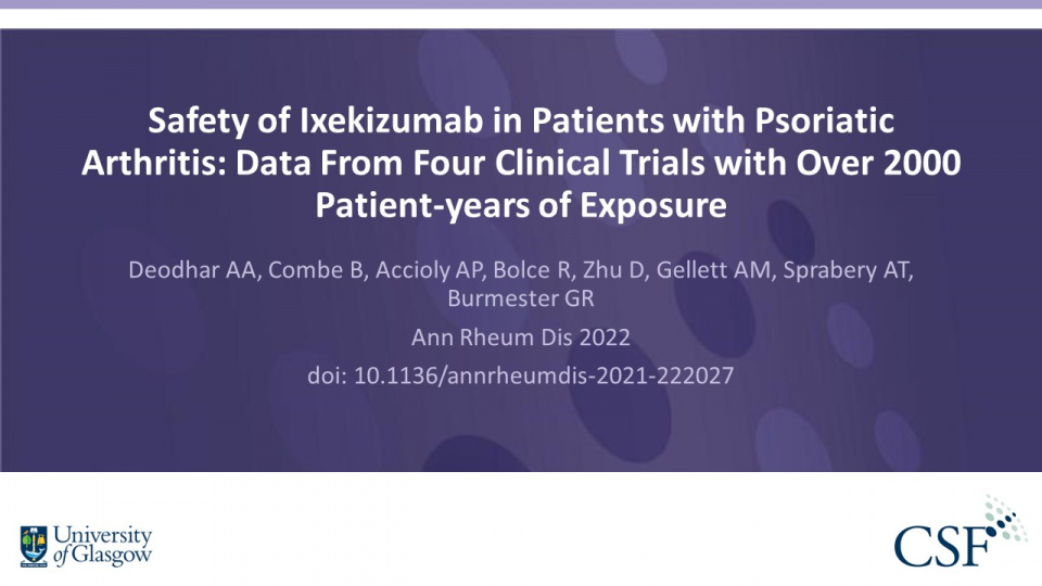 Publication thumbnail: Safety of ixekizumab in patients with psoriatic arthritis: data from four clinical trials with over 2000 patient-years of exposure