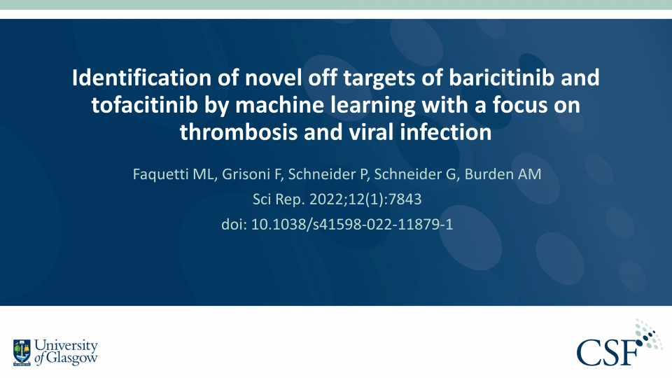 Publication thumbnail: Identification of novel off targets of baricitinib and tofacitinib by machine learning with a focus on thrombosis and viral infection