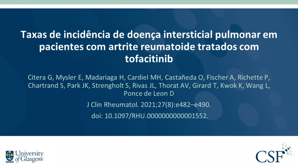 Publication thumbnail: Taxas de incidência de doença intersticial pulmonar em pacientes com artrite reumatoide tratados com tofacitinib