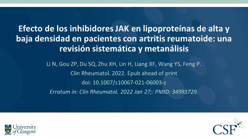 Publication thumbnail: Efecto de los inhibidores JAK en lipoproteínas de alta y baja densidad en pacientes con artritis reumatoide: una revisión sistemática y metanálisis