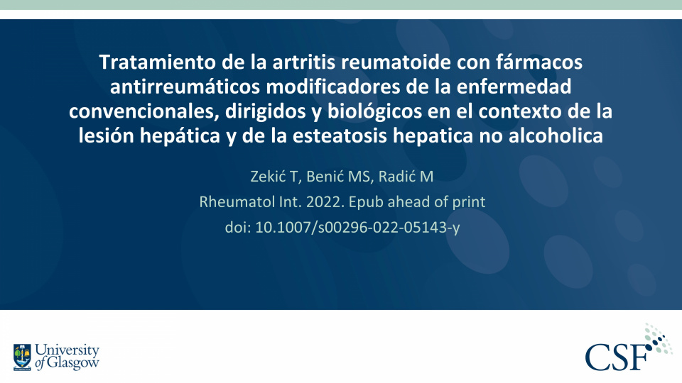 Publication thumbnail: Tratamiento de la artritis reumatoide con fármacos antirreumáticos modificadores de la enfermedad convencionales, dirigidos y biológicos en el contexto de la lesión hepática y de la esteatosis hepatica no alcoholica