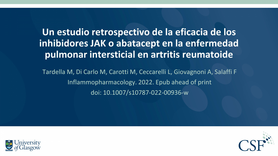 Publication thumbnail: Un estudio retrospectivo de la eficacia de los inhibidores JAK o abatacept en la enfermedad pulmonar intersticial en artritis reumatoide