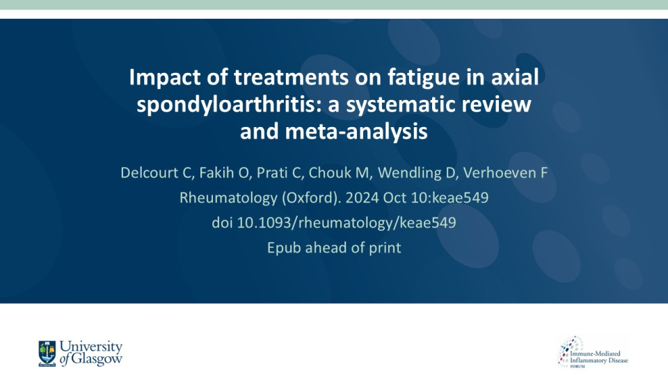 Publication thumbnail: Impact of treatments on fatigue in axial spondyloarthritis: a systematic review and meta-analysis