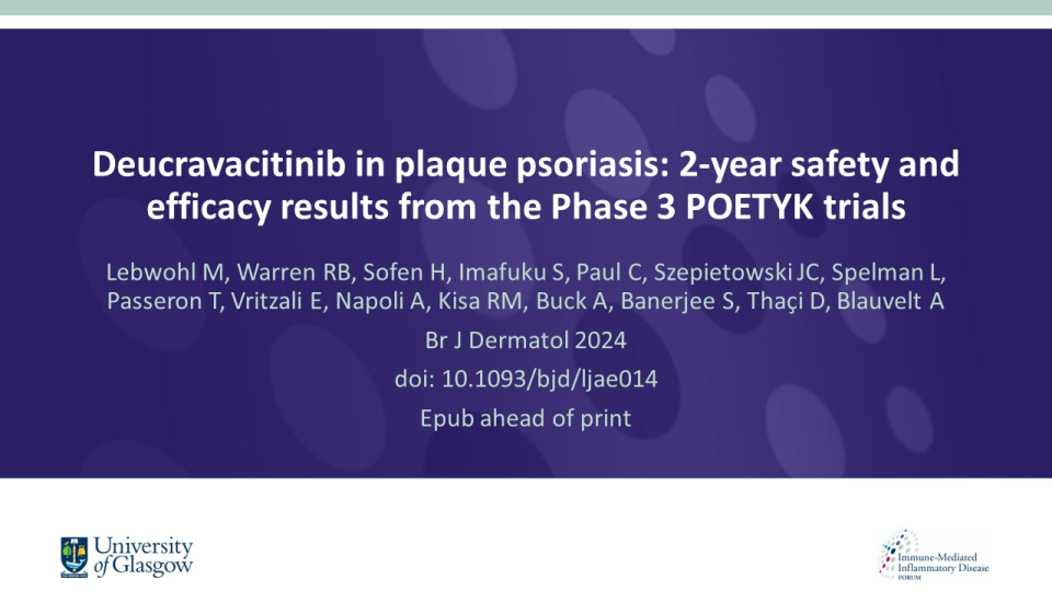 Publication thumbnail: Deucravacitinib in plaque psoriasis: 2-year safety and efficacy results from the Phase 3 POETYK trials