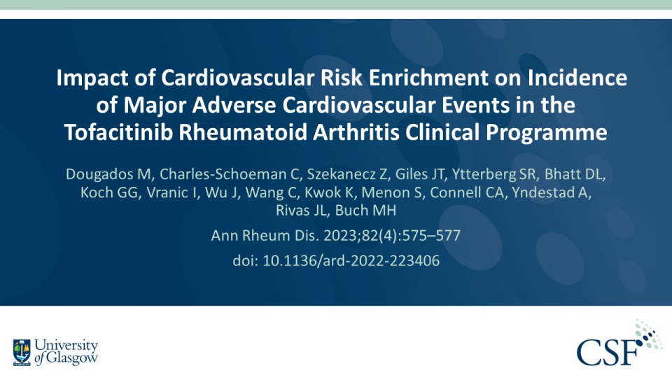 Publication thumbnail: Impact of Cardiovascular Risk Enrichment on Incidence of Major Adverse Cardiovascular Events in the Tofacitinib Rheumatoid Arthritis Clinical Programme