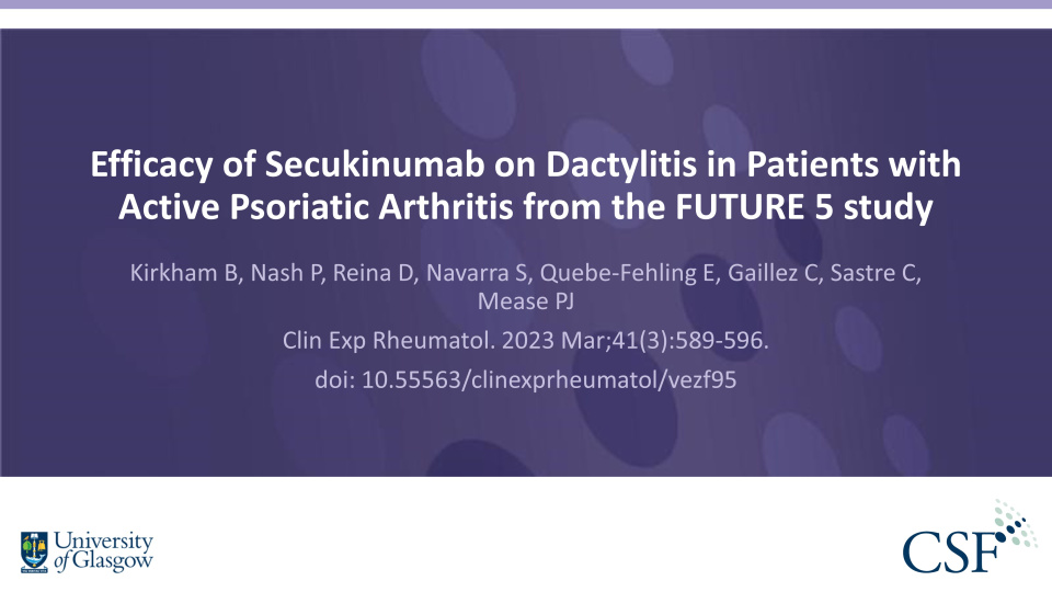 Publication thumbnail: Efficacy of Secukinumab on Dactylitis in Patients with Active Psoriatic Arthritis from the FUTURE 5 study