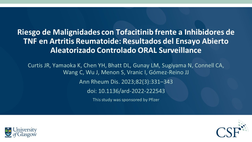 Publication thumbnail: Riesgo de Malignidades con Tofacitinib frente a Inhibidores de TNF en Artritis Reumatoide: Resultados del Ensayo Abierto Aleatorizado Controlado ORAL Surveillance